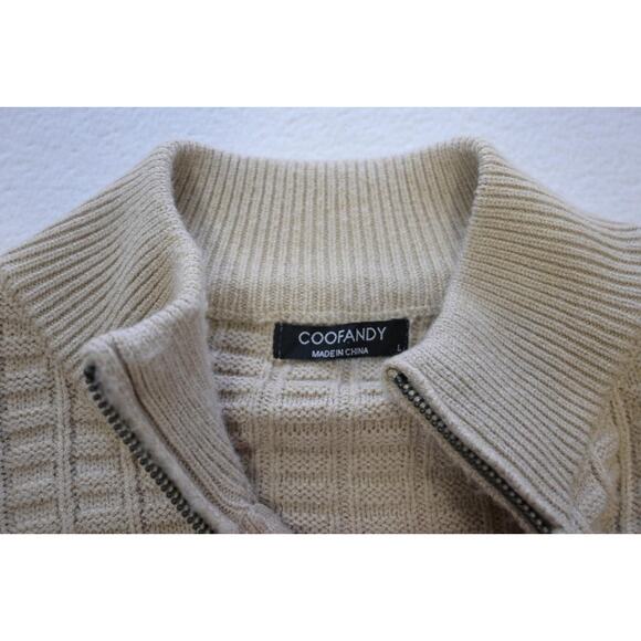 Coofandy 1/4 Zip Pullover Knitted Sweater Beige Long Sleeve Mens Size Large - Picture 6 of 9